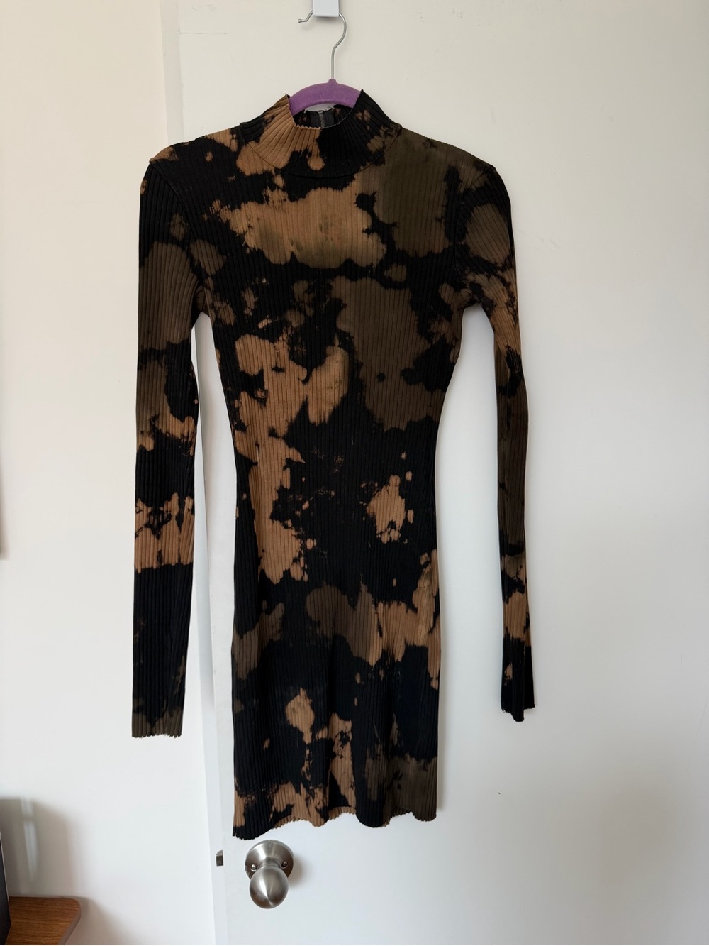 Cotton Citizen Ribbed Long Sleeve Tie-Dye Mini Dress - Black & Brown